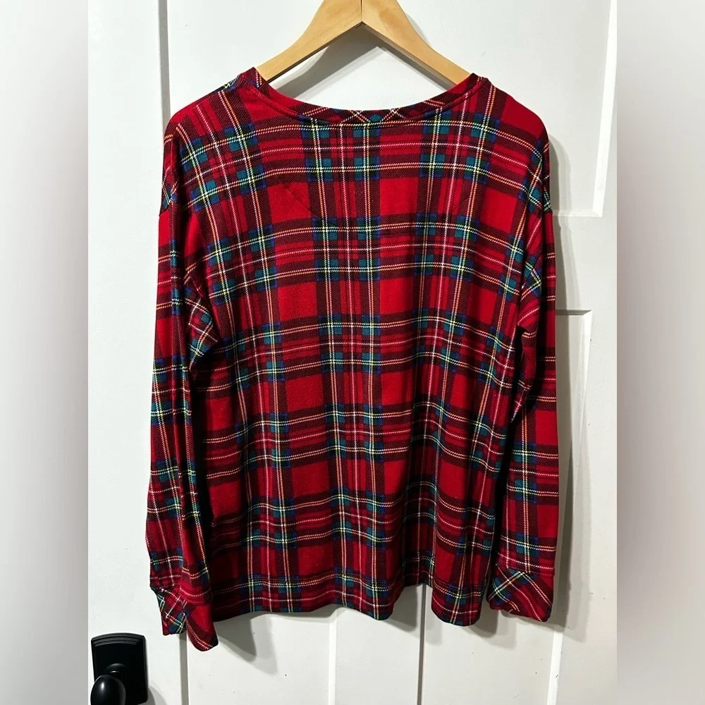 LAUREN Ralph Lauren Red Tartan Plaid Long Sleeve Pajama shirt